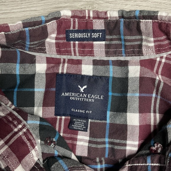 AMERICAN EAGLE Shirt Mens XL Seriously Soft Plaid Woven Western AEO Cotton Black - Picture 1 of 6